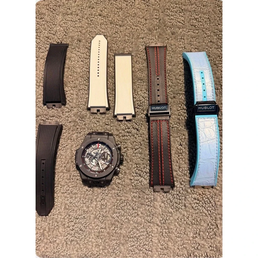Hublot Big Bang Unico Black Magic Ceramic 45mm Watch 411.CI.1170.RX + 5 Straps